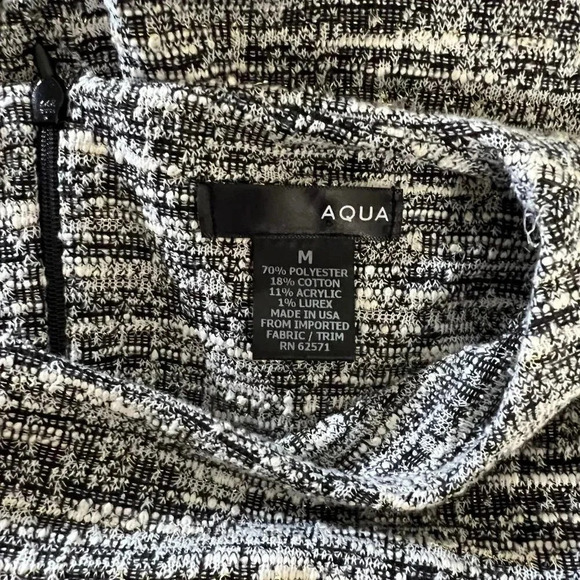 Aqua Tweed Dress Size Medium Black White Gold Metallic Short Sleeve Knee Length - Picture 7 of 7